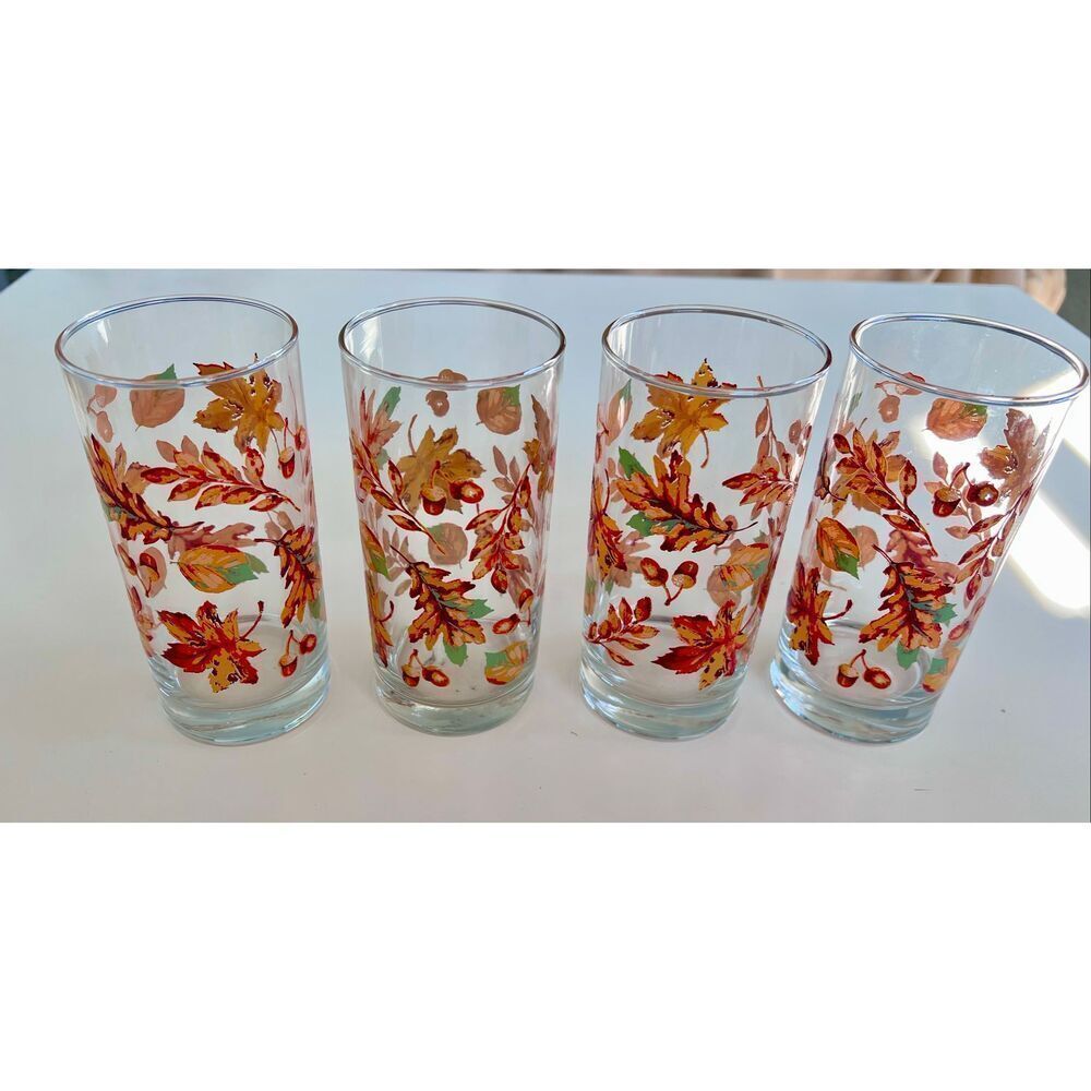 Set of 4 Vintage Libbey Crisa Autumn Leaves Drinking Glasses
